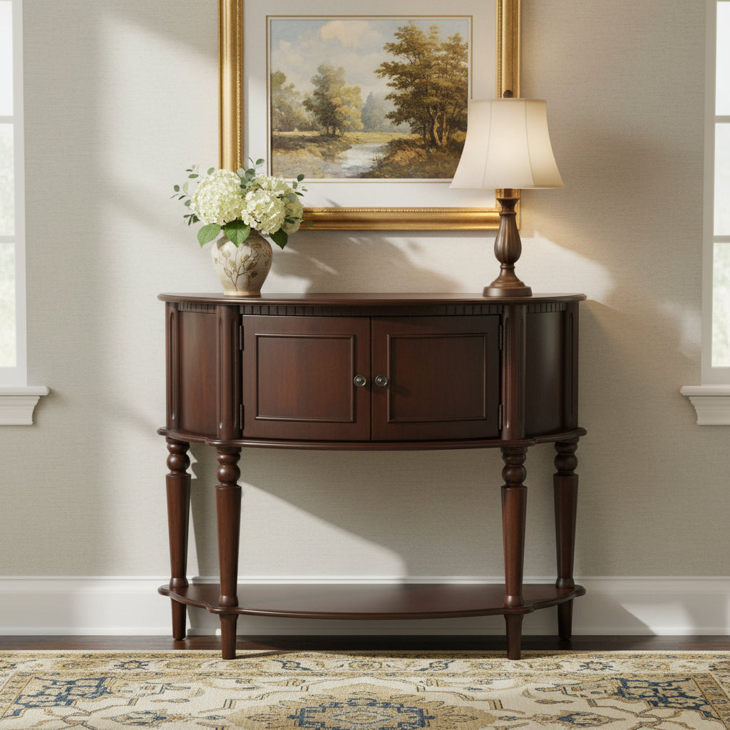Brown Half Moon Console Table