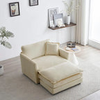 Beige Chenille Single Sofa with Ottoman and Double Cushion Seat