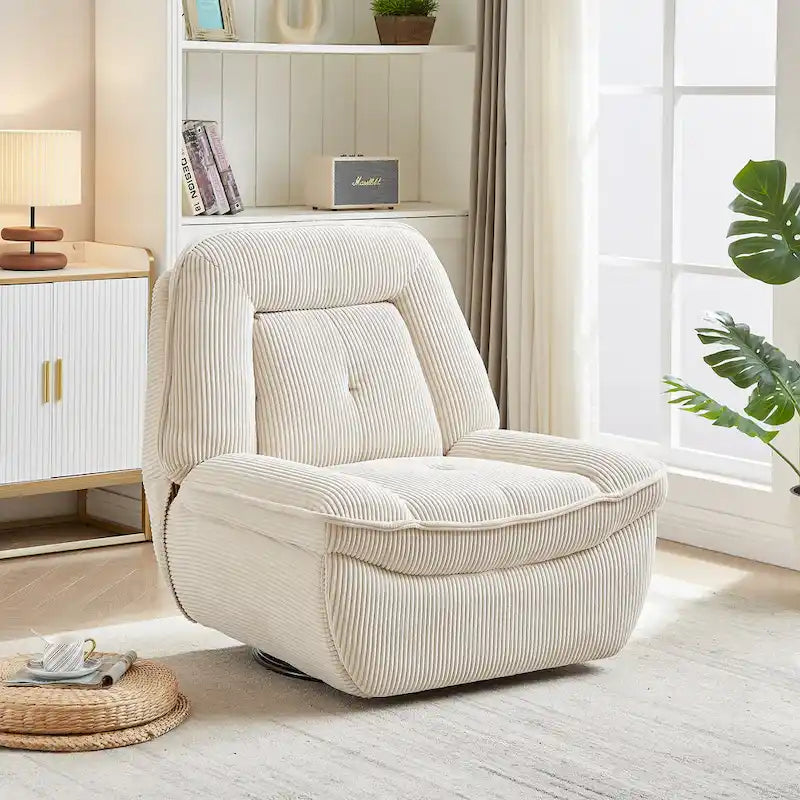 Corduroy Swivel Glider Recliner, Footrest for Living Room
