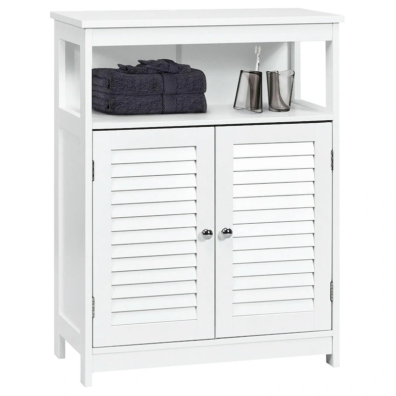 Bathroom Storage Wood Floor Cabinet with Double Shutter Door