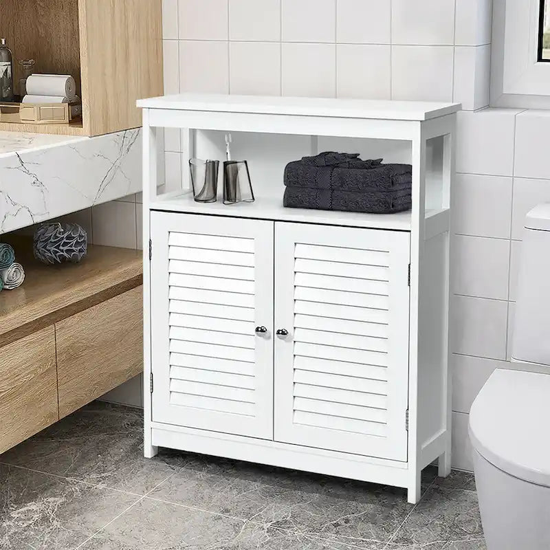 Bathroom Storage Wood Floor Cabinet with Double Shutter Door