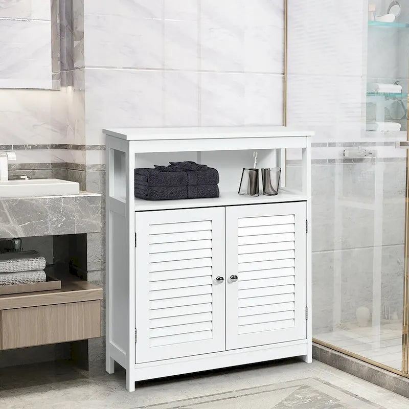 Bathroom Storage Wood Floor Cabinet with Double Shutter Door