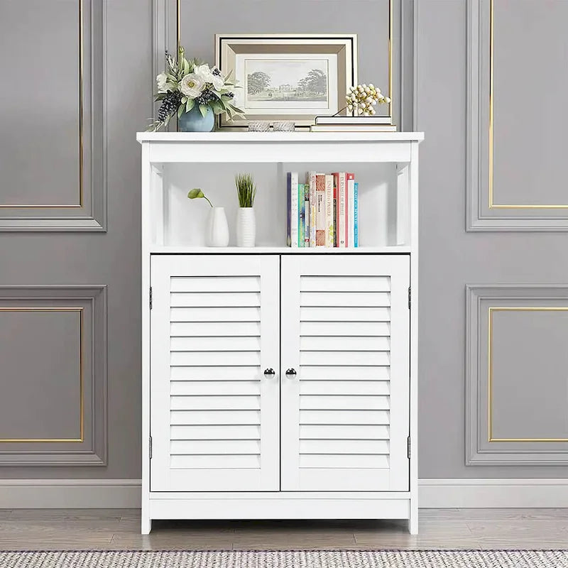 Bathroom Storage Wood Floor Cabinet with Double Shutter Door