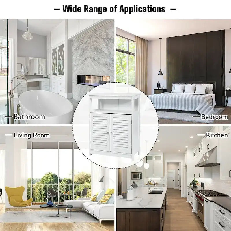 Bathroom Storage Wood Floor Cabinet with Double Shutter Door