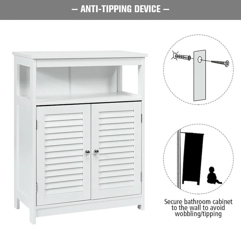 Bathroom Storage Wood Floor Cabinet with Double Shutter Door