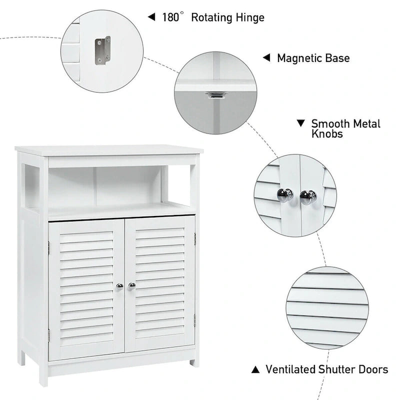 Bathroom Storage Wood Floor Cabinet with Double Shutter Door