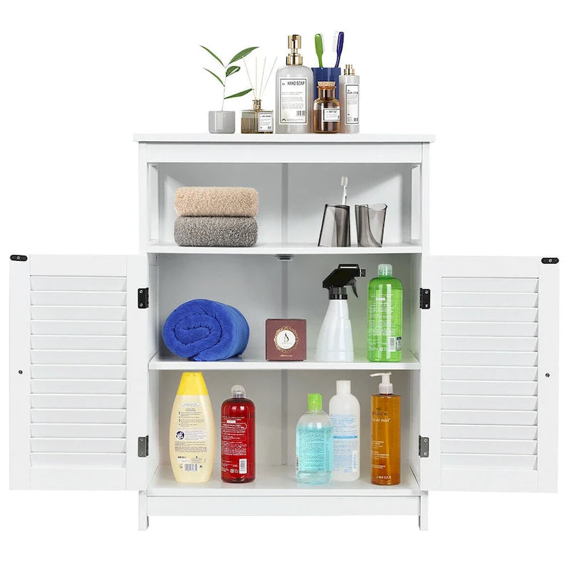 Bathroom Storage Wood Floor Cabinet with Double Shutter Door