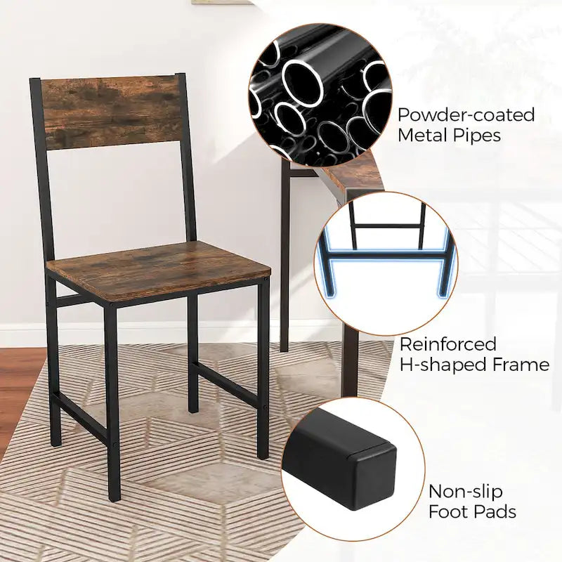 Set of 2 Dining Chairs w/Metal Legs Slanted Back Wide Seat for