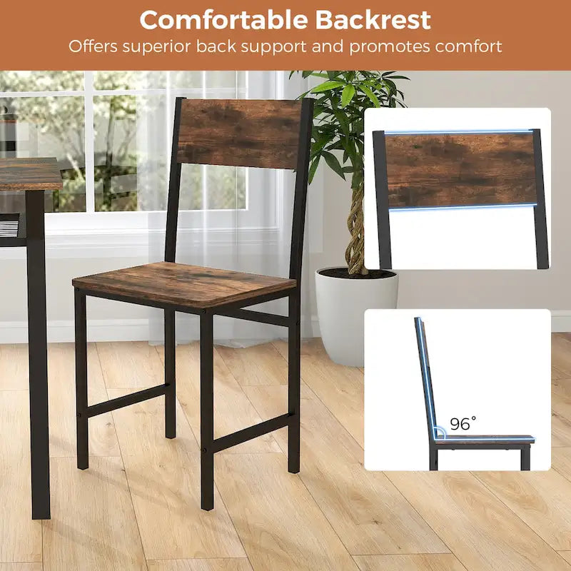 Set of 2 Dining Chairs w/Metal Legs Slanted Back Wide Seat for