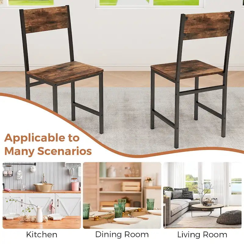 Set of 2 Dining Chairs w/Metal Legs Slanted Back Wide Seat for