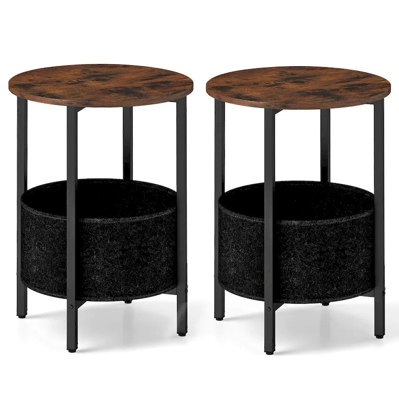 1/2 PCS Round End Table with Felt Storage Basket Sturdy Metal