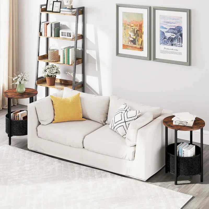 1/2 PCS Round End Table with Felt Storage Basket Sturdy Metal