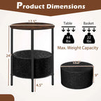 1/2 PCS Round End Table with Felt Storage Basket Sturdy Metal