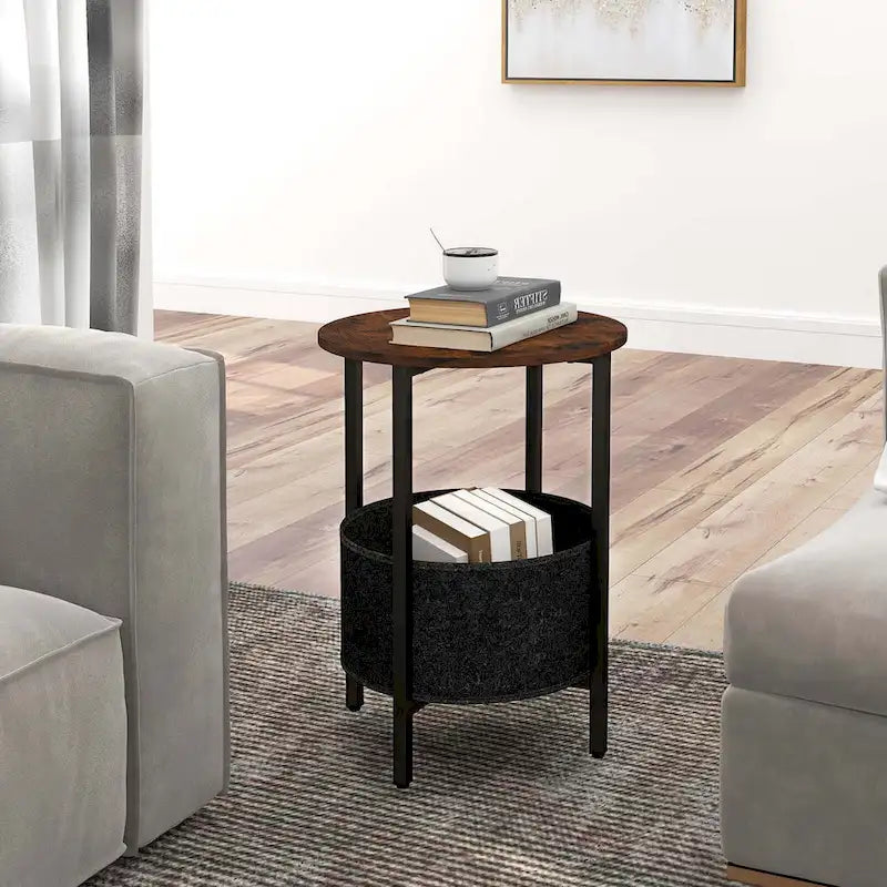 1/2 PCS Round End Table with Felt Storage Basket Sturdy Metal