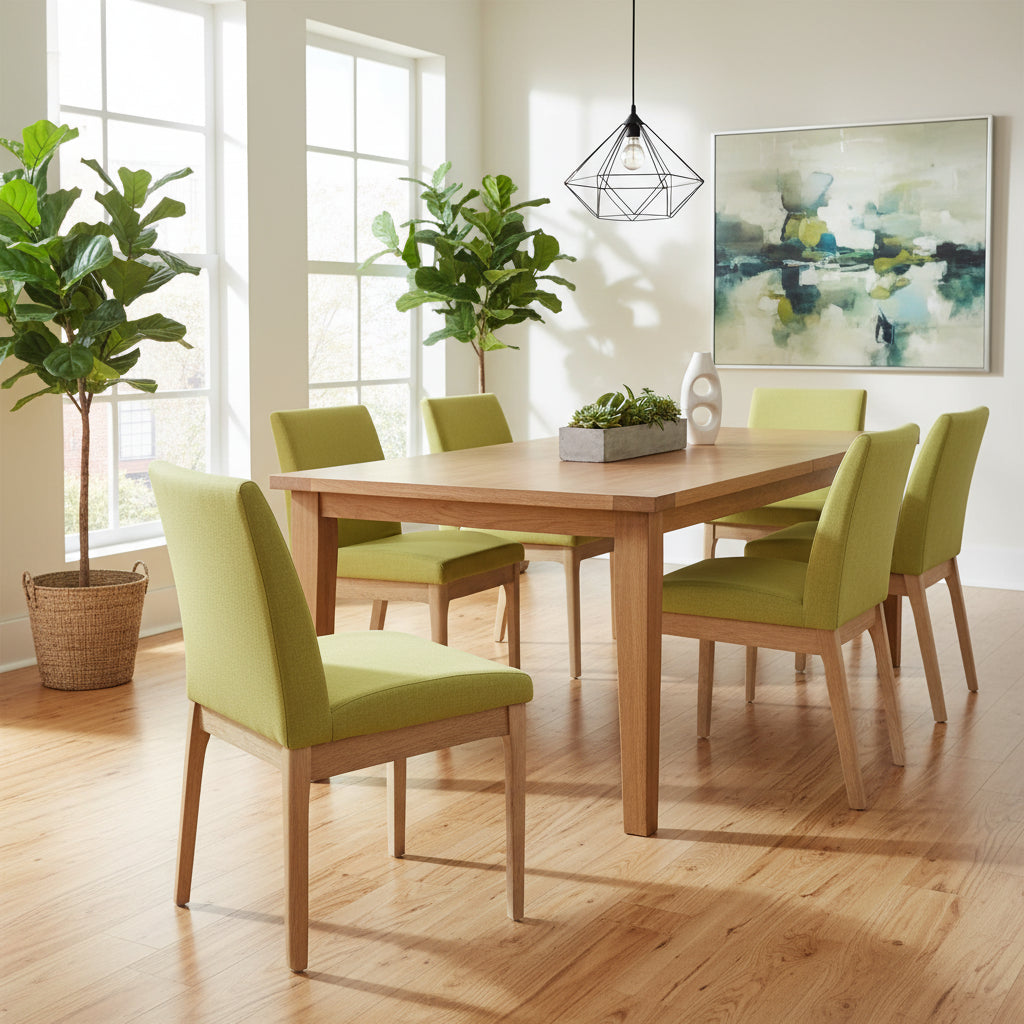 Dining Chair Set of 2, Modern Green Padded Back and Seat, Brown Legs