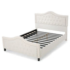Queen Size Platform Bed with Arched Headboard & Footboard with Rivet Accents, Button Tufted Design