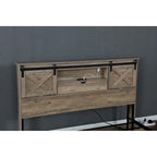Queen Size Platform Bed with LED Headboard And Charging Station , Barn Door Design, App-Controlled RGB Lights