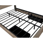 Queen Size Platform Bed with LED Headboard And Charging Station , Barn Door Design, App-Controlled RGB Lights