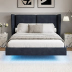 Velvet Floating Platform Bed Frame with Under-Bed Smart LED Lights 6 Storage Space & Easy Assembly