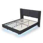 Velvet Floating Platform Bed Frame with Under-Bed Smart LED Lights 6 Storage Space & Easy Assembly