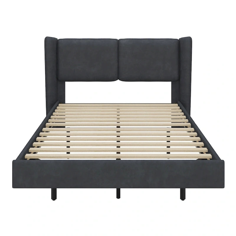 Velvet Floating Platform Bed Frame with Under-Bed Smart LED Lights 6 Storage Space & Easy Assembly
