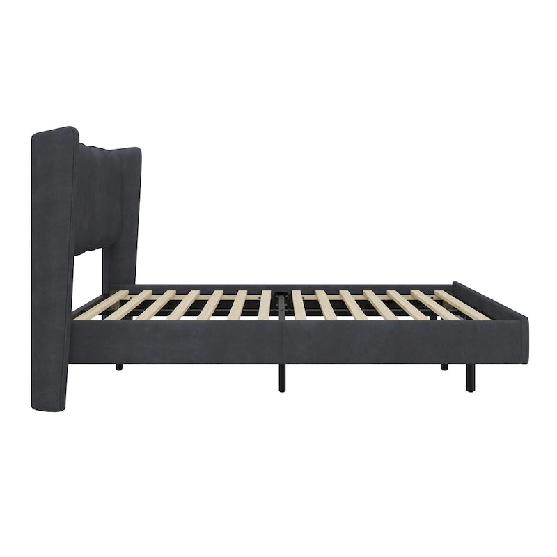 Velvet Floating Platform Bed Frame with Under-Bed Smart LED Lights 6 Storage Space & Easy Assembly