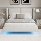 Velvet Floating Platform Bed Frame with Under-Bed Smart LED Lights 6 Storage Space & Easy Assembly