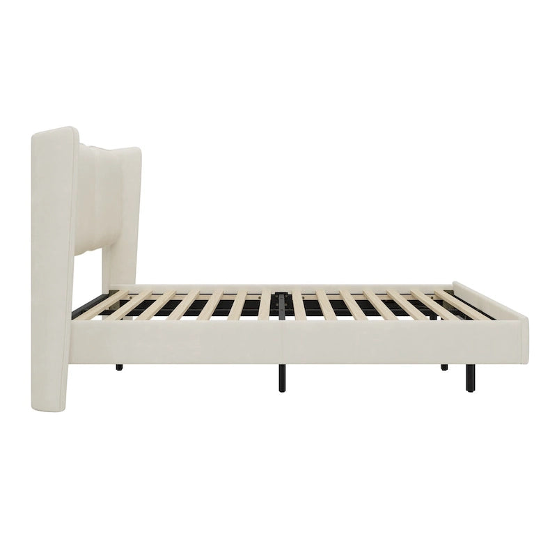 Velvet Floating Platform Bed Frame with Under-Bed Smart LED Lights 6 Storage Space & Easy Assembly