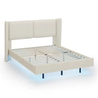 Velvet Floating Platform Bed Frame with Under-Bed Smart LED Lights 6 Storage Space & Easy Assembly