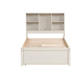 Modern Twin Size Bed with Built-in USB Port on Bookcase Headboard and 2 Drawers