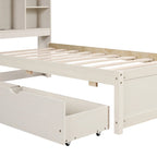 Modern Twin Size Bed with Built-in USB Port on Bookcase Headboard and 2 Drawers
