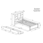 Modern Twin Size Bed with Built-in USB Port on Bookcase Headboard and 2 Drawers