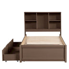 Modern Twin Size Bed with Built-in USB Port on Bookcase Headboard and 2 Drawers