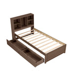 Modern Twin Size Bed with Built-in USB Port on Bookcase Headboard and 2 Drawers
