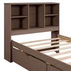 Modern Twin Size Bed with Built-in USB Port on Bookcase Headboard and 2 Drawers