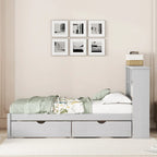 Modern Twin Size Bed with Built-in USB Port on Bookcase Headboard and 2 Drawers