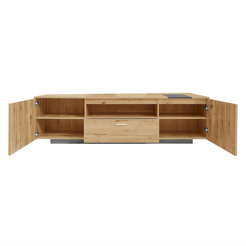 Grey,Natural Wood 70.86 TV Stand with 3 Cabinets & Drawer for TVs Up to 80