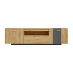 Grey,Natural Wood 70.86 TV Stand with 3 Cabinets & Drawer for TVs Up to 80