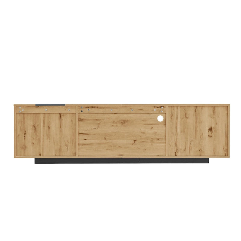Grey,Natural Wood 70.86 TV Stand with 3 Cabinets & Drawer for TVs Up to 80