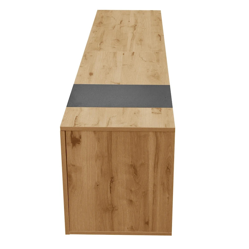 Grey,Natural Wood 70.86 TV Stand with 3 Cabinets & Drawer for TVs Up to 80