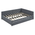 Gray Full Size Linen Upholstered Daybed with Trundle