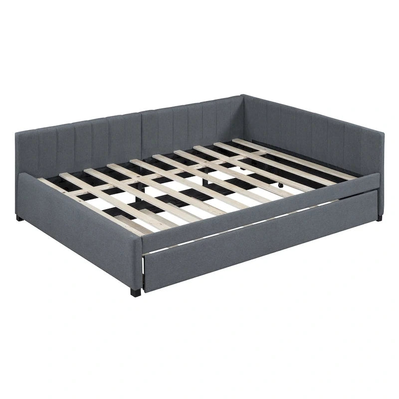 Gray Full Size Linen Upholstered Daybed with Trundle