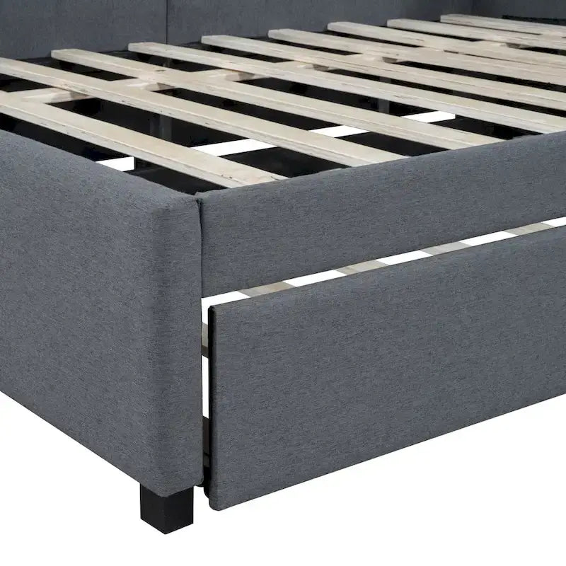 Gray Full Size Linen Upholstered Daybed with Trundle