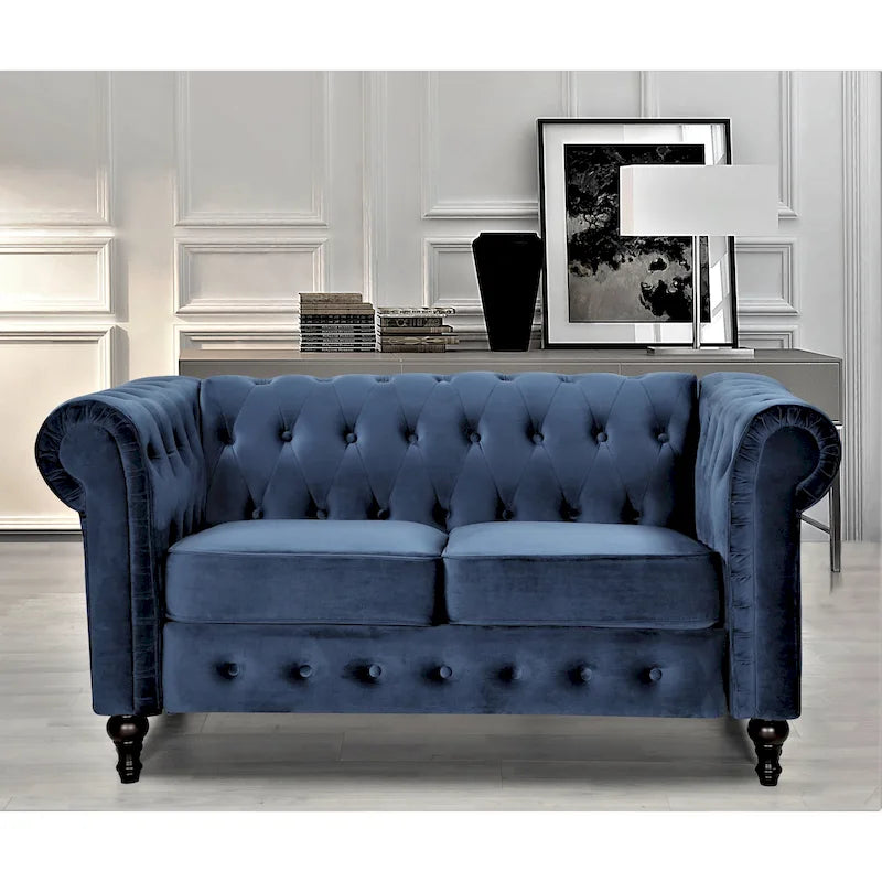 Velvet Upholstered Classic Chesterfield Loveseat