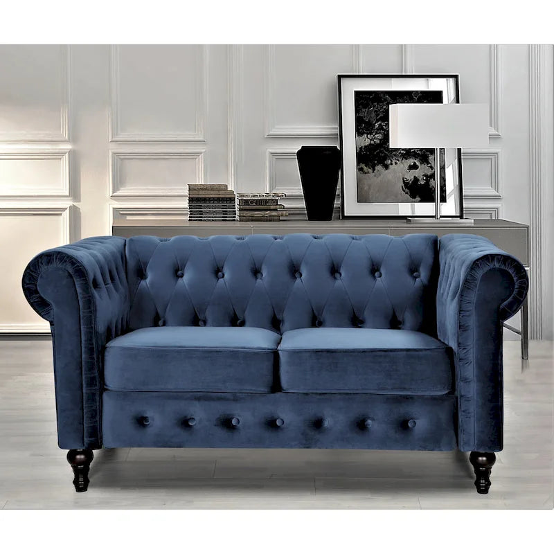 Velvet Upholstered Classic Chesterfield Loveseat