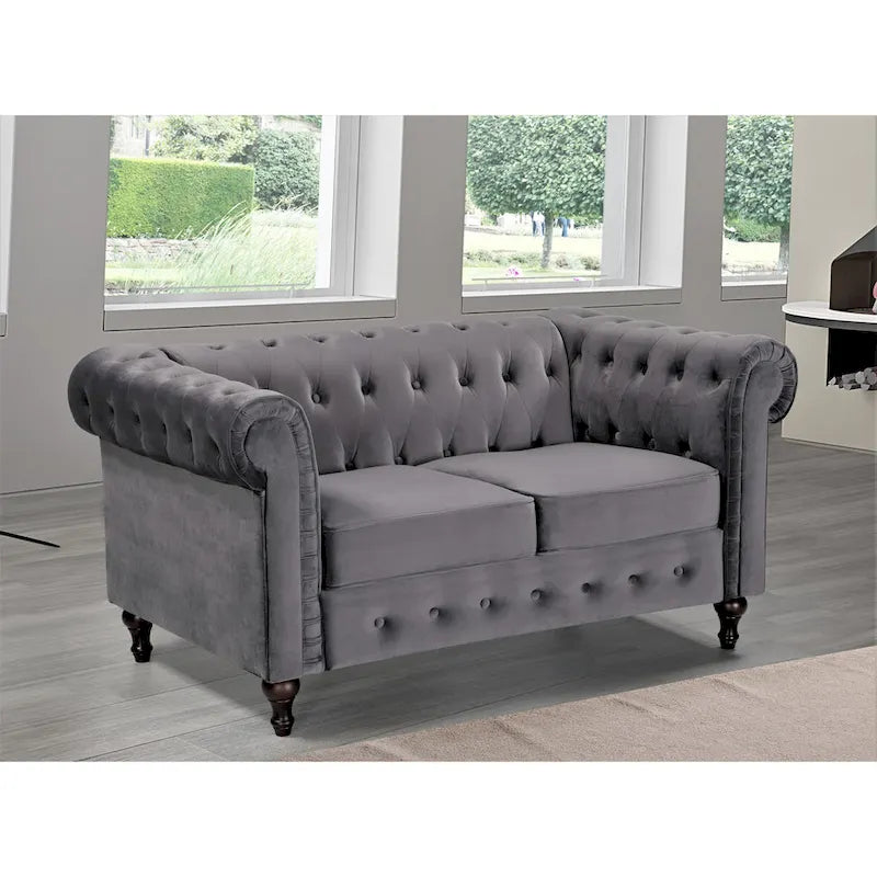 Velvet Upholstered Classic Chesterfield Loveseat