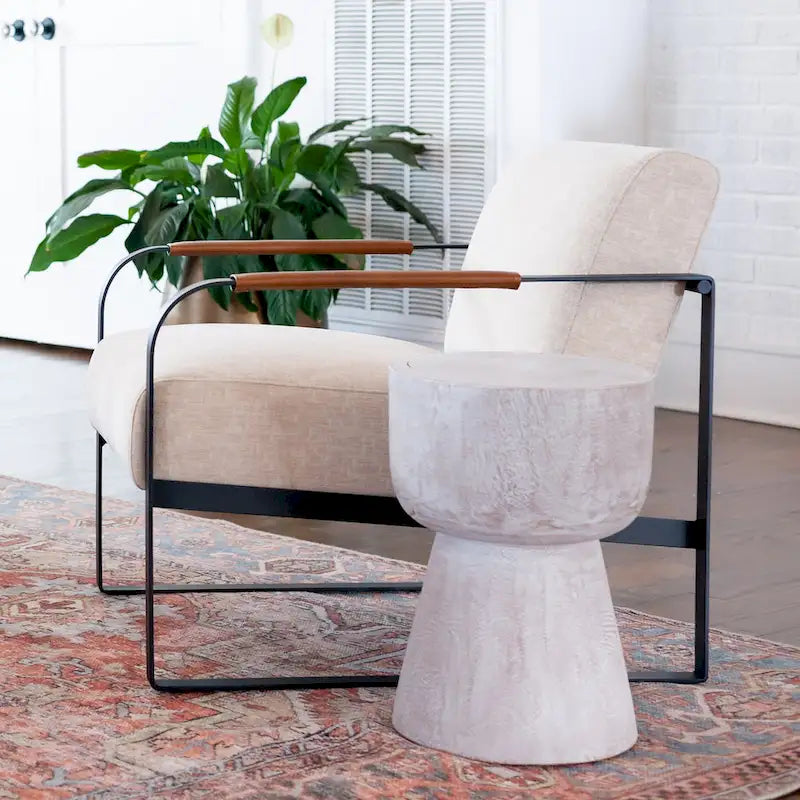 Round Solid Teak Wood Whitewash Pedestal Accent Table by East at Main