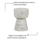 Round Solid Teak Wood Whitewash Pedestal Accent Table