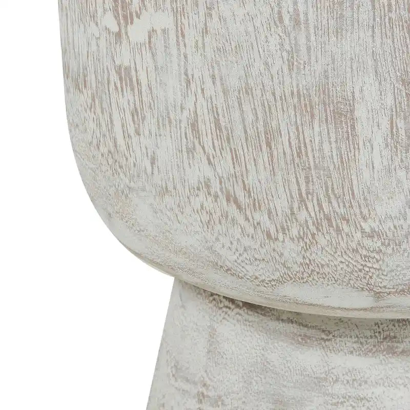 Round Solid Teak Wood Whitewash Pedestal Accent Table