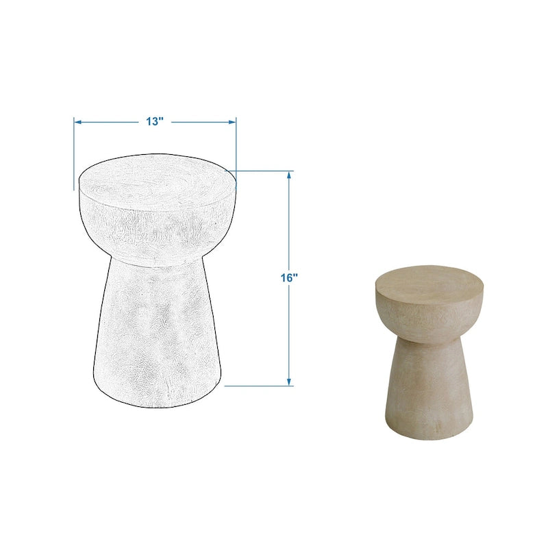 Round Solid Teak Wood Whitewash Pedestal Accent Table